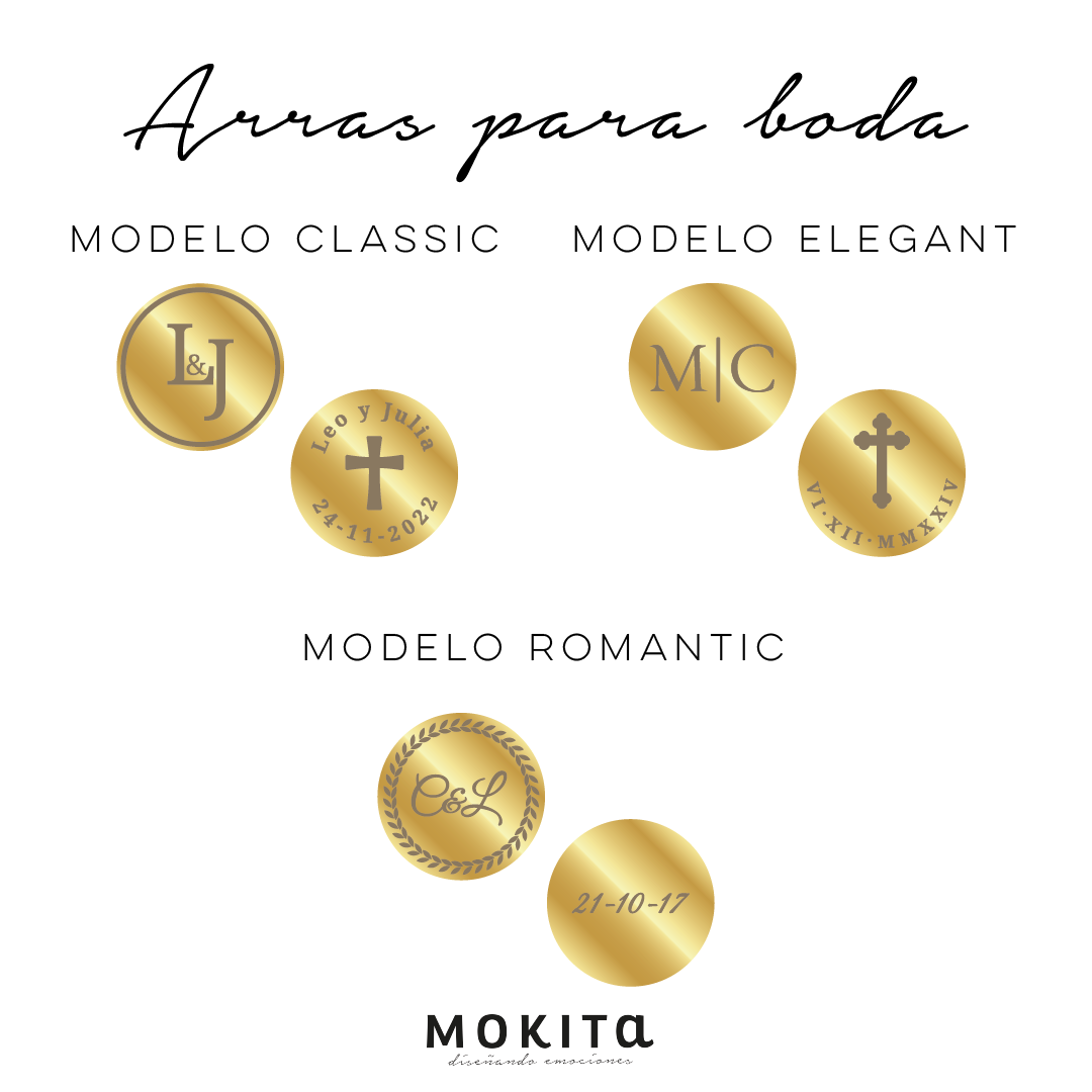 SET COMPLETO: Arras + lazo + mancuernillas personalizadas Baño en Oro / Rodio