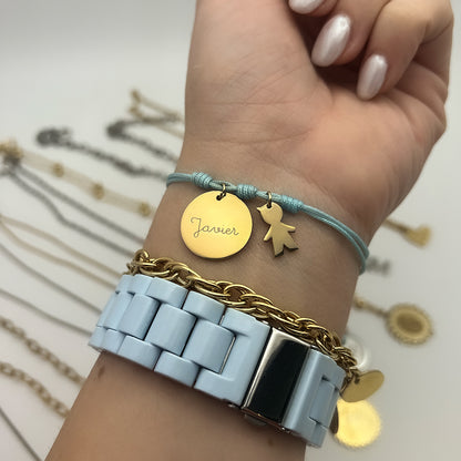 Pulsera Medalla nombre + dije niño/niña