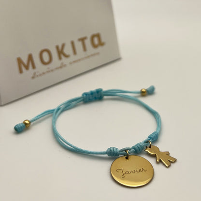 Pulsera Medalla nombre + dije niño/niña