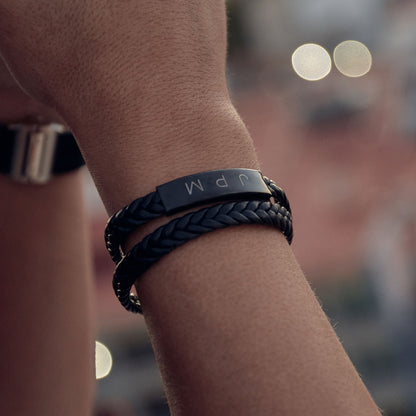 Brazalete de caucho y acero doble trenzado